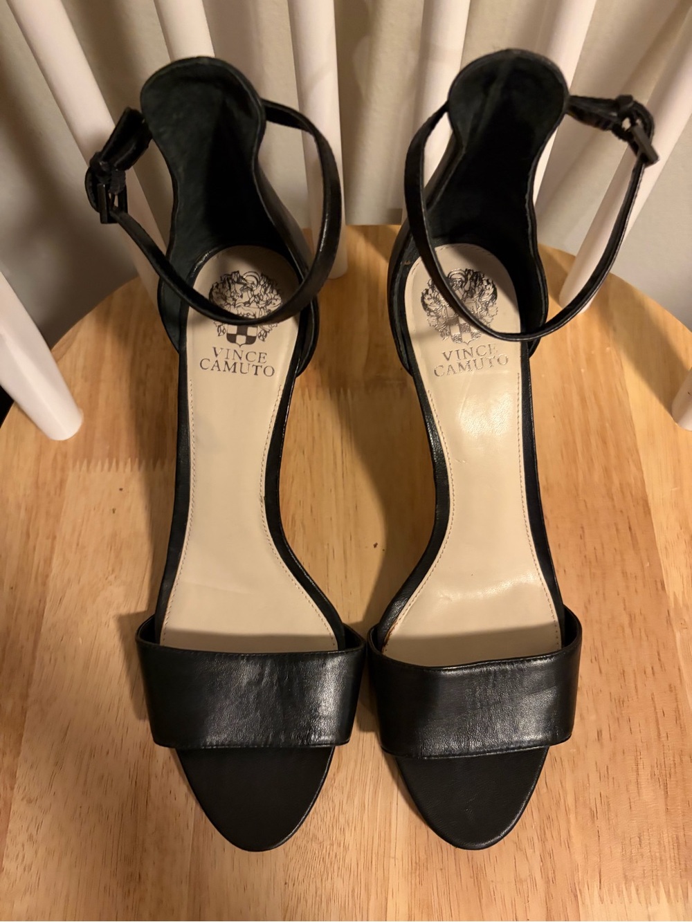 Vince Camuto Black Leather Open-Toe Ankle-Strap Heels